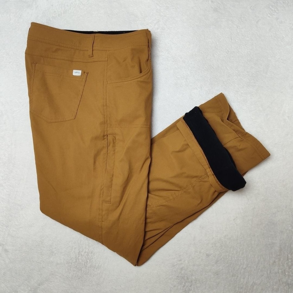 Orvis Pants Mens 34x30 Brown Chino Fleece Lined Insulated Stretch Cargo Outdoor